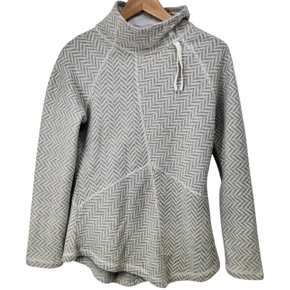 Prana Mattea Sweater Women Small Gray Herringbone Wool Pullover Funnel Neck